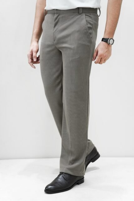 Textured Semi Bootcut Relaxed Formal Pant